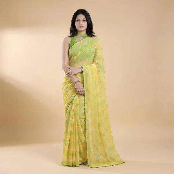 Yellow_Green_Weightless_Floral_Print_Lace_Border_Saree_For_Women