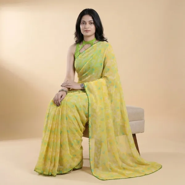Yellow_Green_Weightless_Floral_Print_Lace_Border_Saree_For_Women