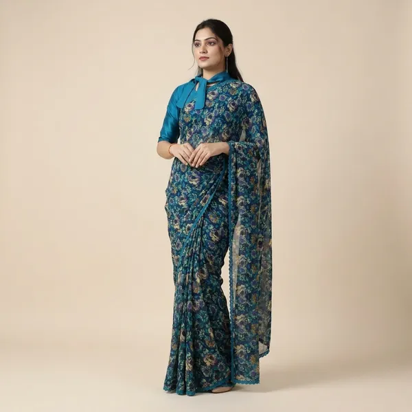 Blue_Weightless_Floral_Print_Lace_Border_Saree_For_Women