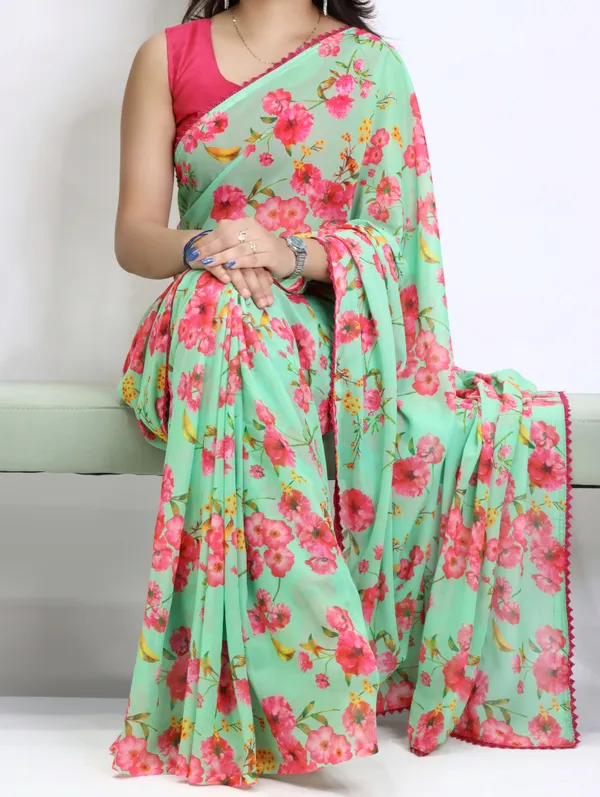 Green_Red_Weightless_Floral_Print_Lace_Border_Saree_For_Women