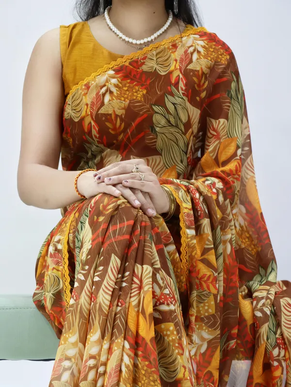 Brown_Weightless_Floral_Print_Lace_Border_Saree_For_Women