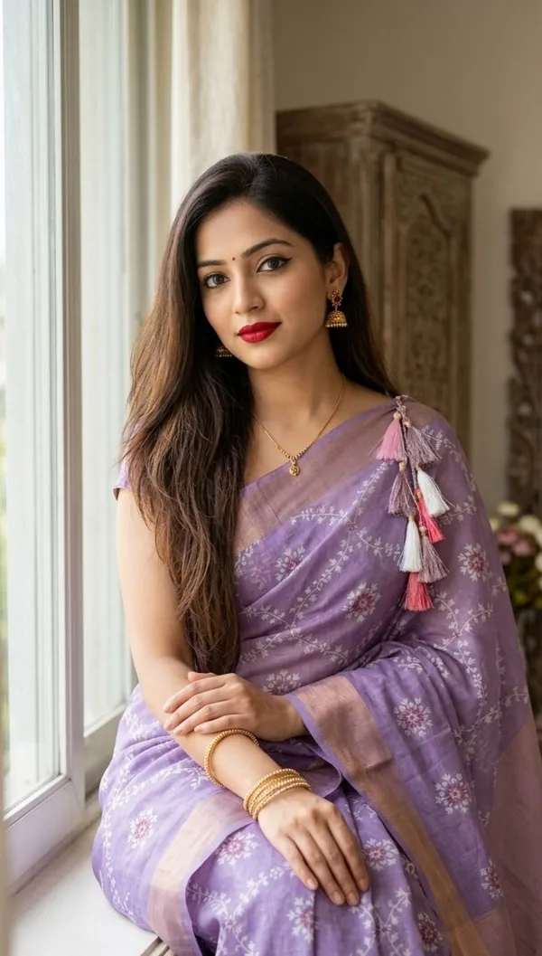 Purple_Shimmer_Kota_Slub_Bandhani_Print_Gold_Border_Saree_For_Women
