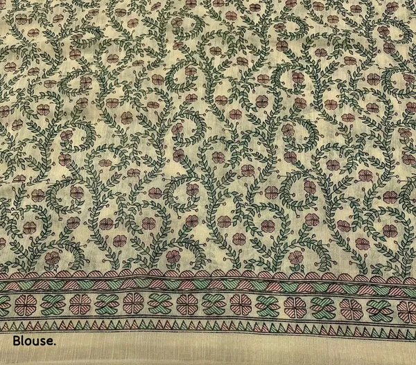 Yellow_Green_Linen_Madhubani_Kalamkari_Print_Tassel_Saree_For_Women