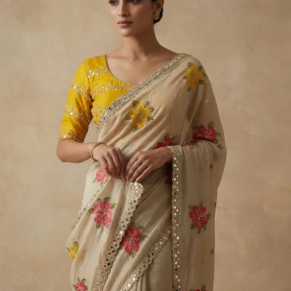 Yellow_Beige_Rangoli_Silk_Floral_Butta_Mirror_Work_Saree_For_Women