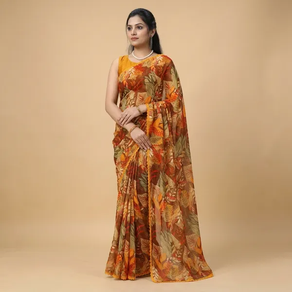 Brown_Weightless_Floral_Print_Lace_Border_Saree_For_Women