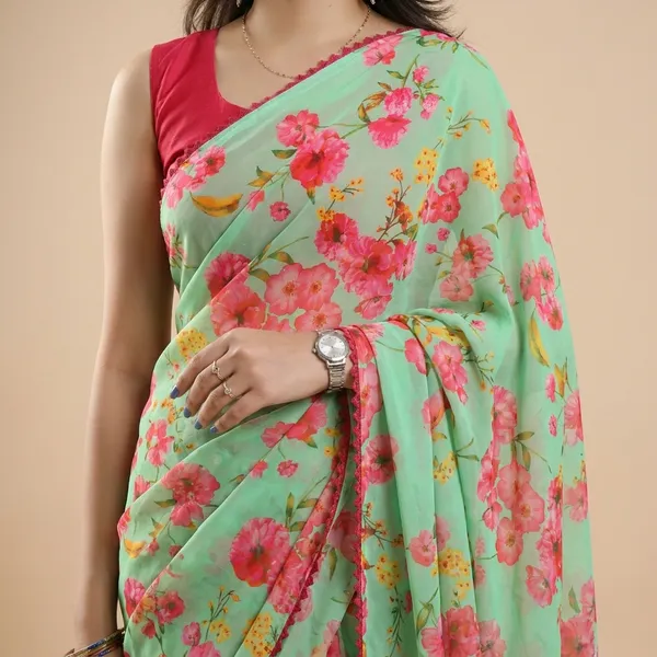 Green_Red_Weightless_Floral_Print_Lace_Border_Saree_For_Women