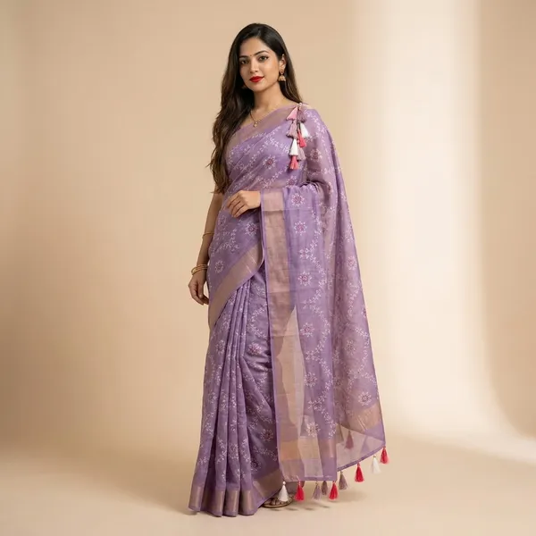 Purple_Shimmer_Kota_Slub_Bandhani_Print_Gold_Border_Saree_For_Women