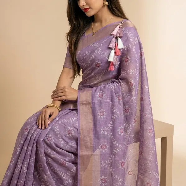 Purple_Shimmer_Kota_Slub_Bandhani_Print_Gold_Border_Saree_For_Women