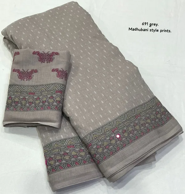 Ash_White_Linen_Madhubani_Kalamkari_Print_Mirror_Work_Saree_For_Women