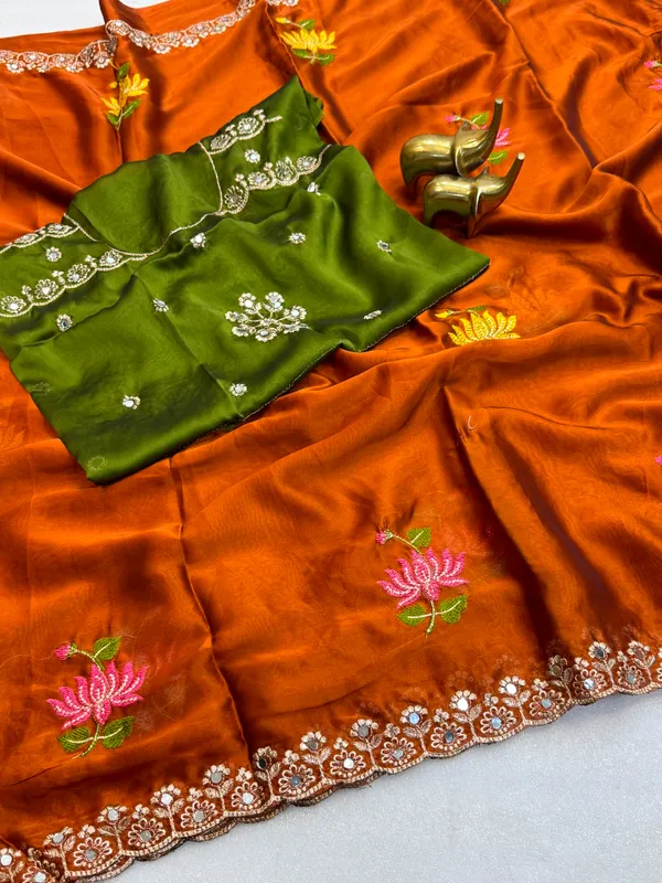 Red_Green_Rangoli_Silk_Embroidered_Mirror_Work_Saree_For_Women