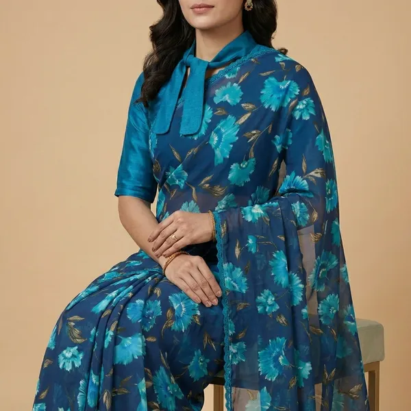 Navy_Blue_Weightless_Floral_Print_Lace_Border_Saree_For_Women