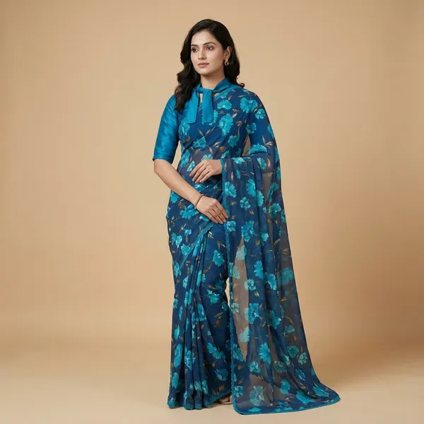 Navy_Blue_Weightless_Floral_Print_Lace_Border_Saree_For_Women