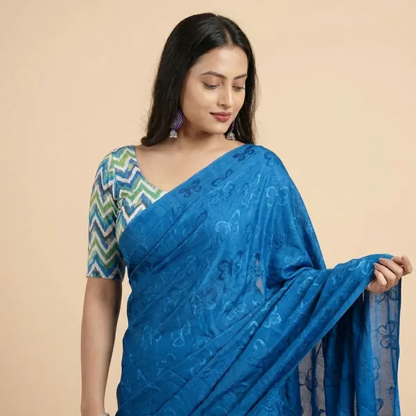 Blue_Turkey_Silk_Woven_Butterfly_Design_Tassel_Pallu_Saree_For_Women