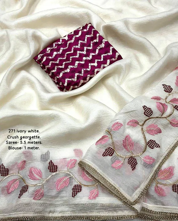 Ivory_White_Crush_Georgette_Leaf_Embroidered_Saree_For_Women