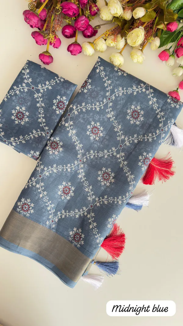 Grey_Blue_Shimmer_Kota_Slub_Bandhani_Print_Gold_Border_Saree_For_Women
