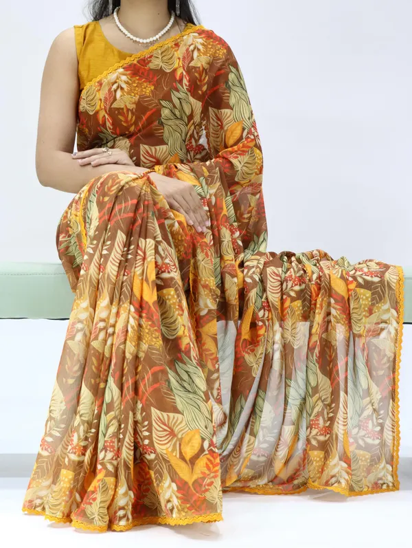 Brown_Weightless_Floral_Print_Lace_Border_Saree_For_Women