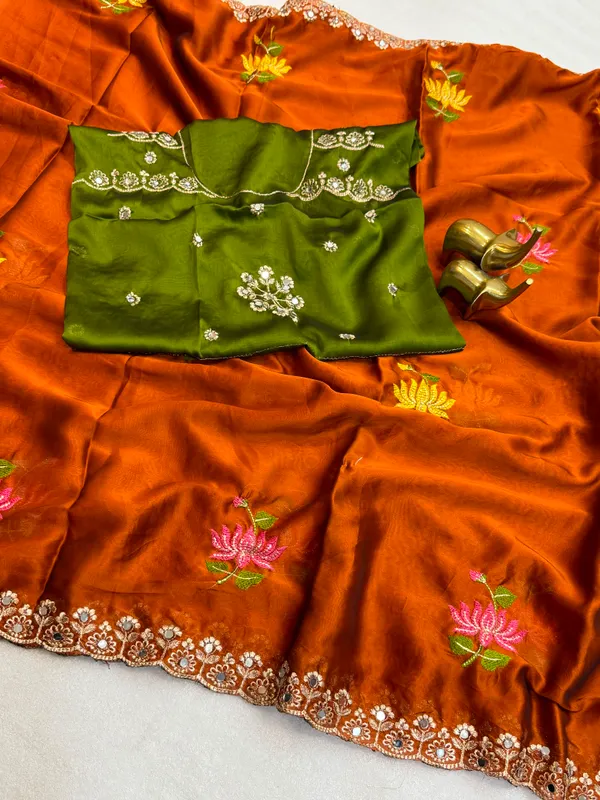 Red_Green_Rangoli_Silk_Embroidered_Mirror_Work_Saree_For_Women