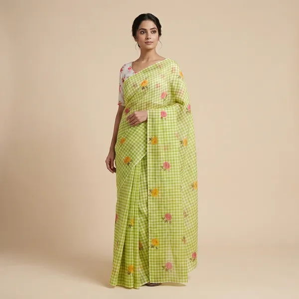 Green_White_Linen_Cotton_Digital_Print_Saree_For_Women
