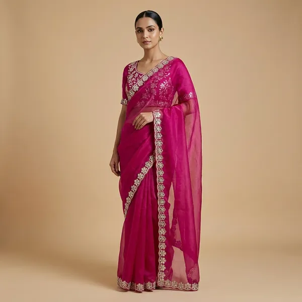 Red_Burberry_Silk_Embroidered_Mirror_Work_Saree_For_Women