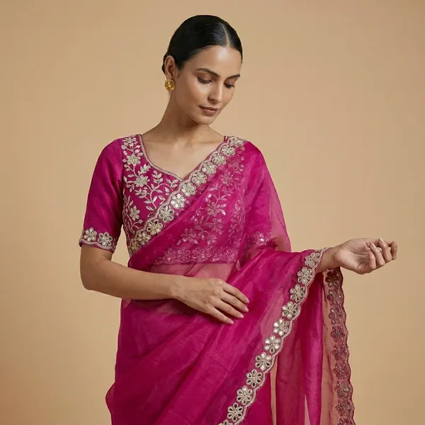 Red_Burberry_Silk_Embroidered_Mirror_Work_Saree_For_Women