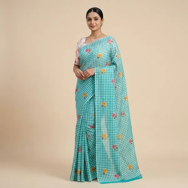 Blue_White_Linen_Cotton_Digital_Print_Tassel_Pallu_Saree_For_Women