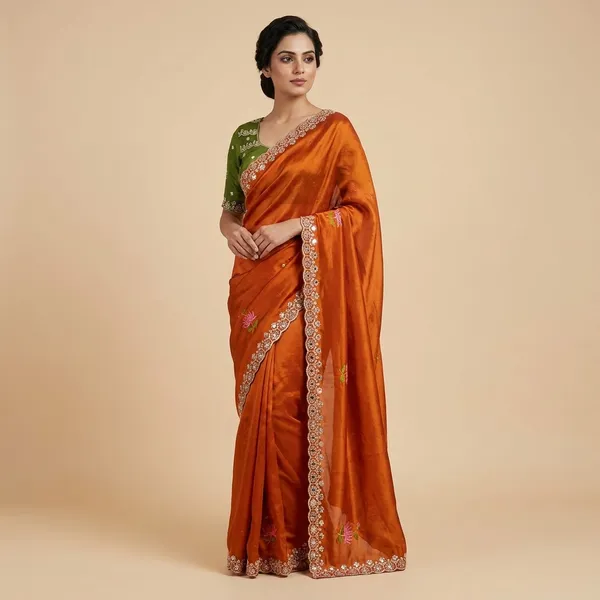 Red_Green_Rangoli_Silk_Embroidered_Mirror_Work_Saree_For_Women