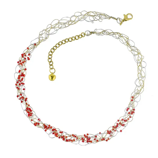 Red_And_Silver_Alloy_Crochet_Wire_Seed_Bead_Necklace_For_Women