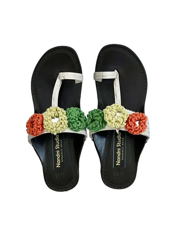White_Synthetic_Crochet_Flower_Kolhapuri_Slippers_For_Women