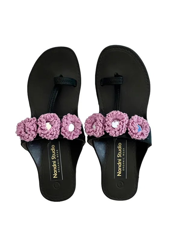 Black_Synthetic_Crochet_Flower_Kolhapuri_Slippers_For_Women