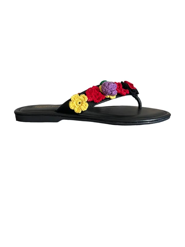 Black_Synthetic_V_Strap_Crochet_Flower_Flats_For_Women