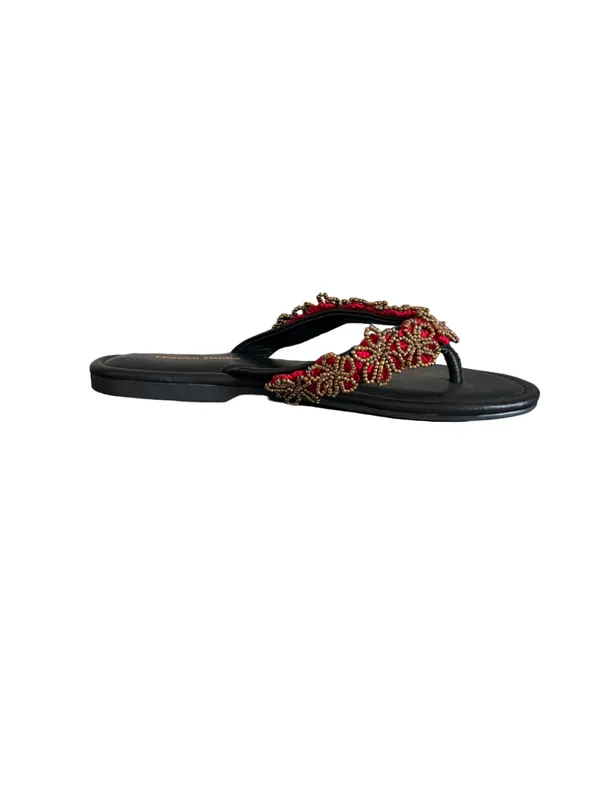 Black_Synthetic_V_Strap_Crochet_Bead_Flower_Flats_For_Women