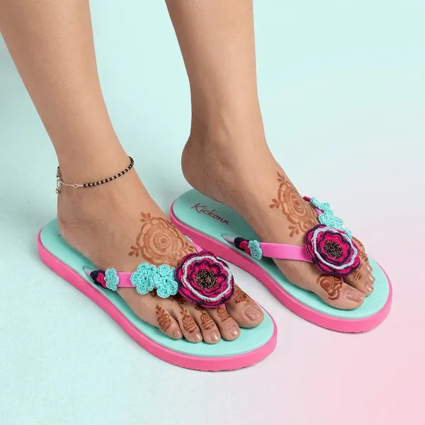Sky_Blue_Synthetic_Crochet_Flower_Flip_Flops_For_Women