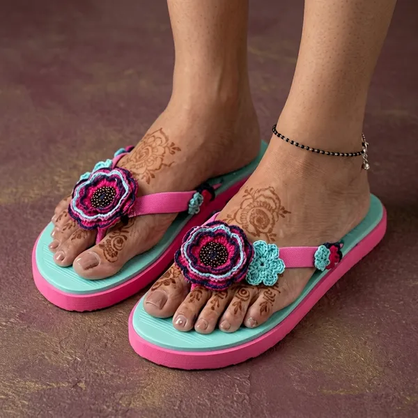 Sky_Blue_Synthetic_Crochet_Flower_Flip_Flops_For_Women