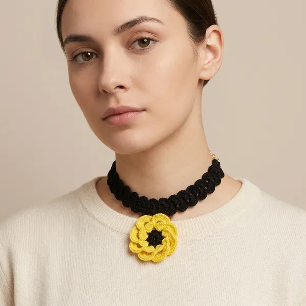 Black_And_Yellow_Crochet_Wool_Flower_Choker_Necklace_For_Women