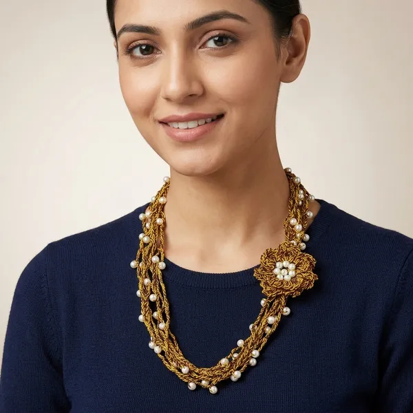Mustard_And_Black_Alloy_Crochet_Thread_Side_Flower_Necklace_For_Women