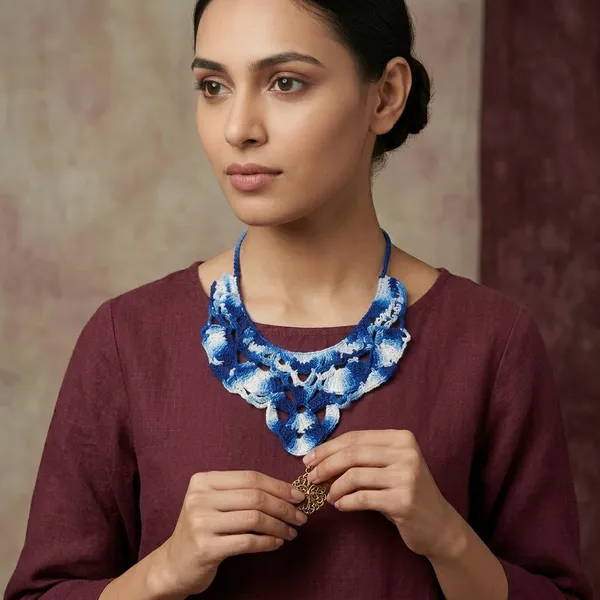 Blue_Crochet_Wool_Multishade_Necklace_For_Women