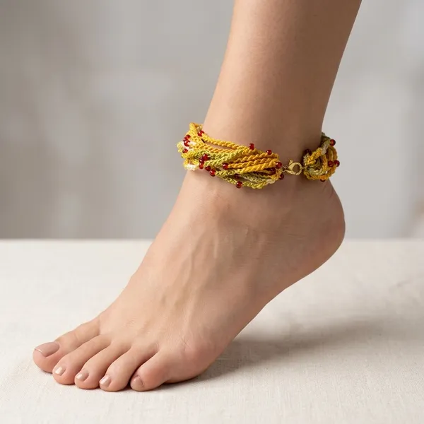 Mustard_Crochet_Thread_Bracelet_And_Anklet_For_Women