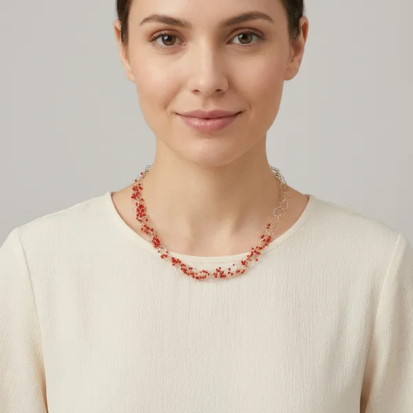 Red_And_Silver_Alloy_Crochet_Wire_Seed_Bead_Necklace_For_Women
