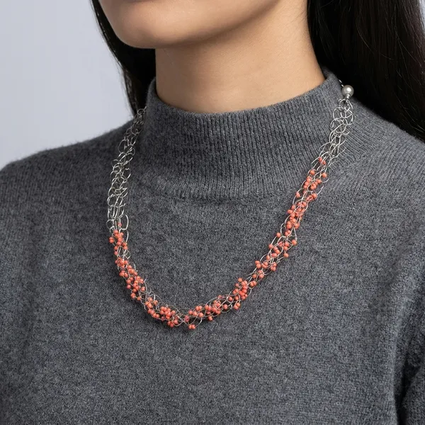 Peach_Alloy_Crochet_Wire_Seed_Bead_Necklace_For_Women