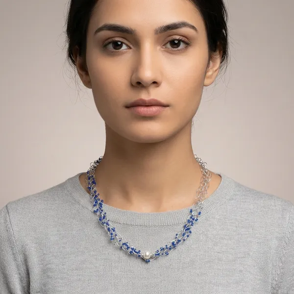 Blue_And_Silver_Alloy_Crochet_Wire_Glass_Pearl_Necklace_For_Women