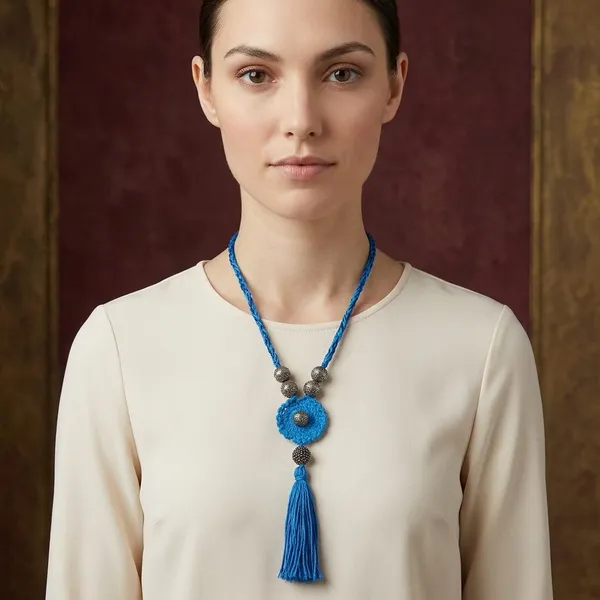 Blue_Crochet_Wool_Flower_Tassel_Choker_Necklace_For_Women