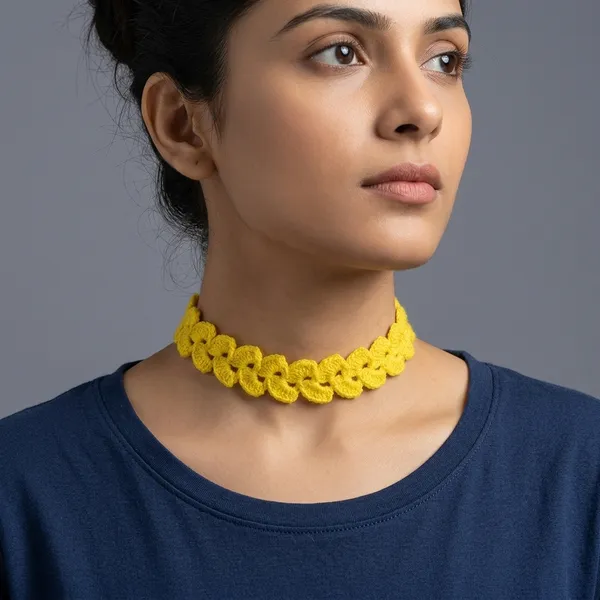 Yellow_Crochet_Wool_Handmade_Choker_Necklace_For_Women