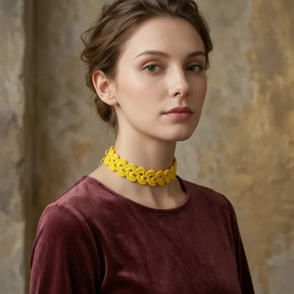 Yellow_Crochet_Wool_Handmade_Choker_Necklace_For_Women