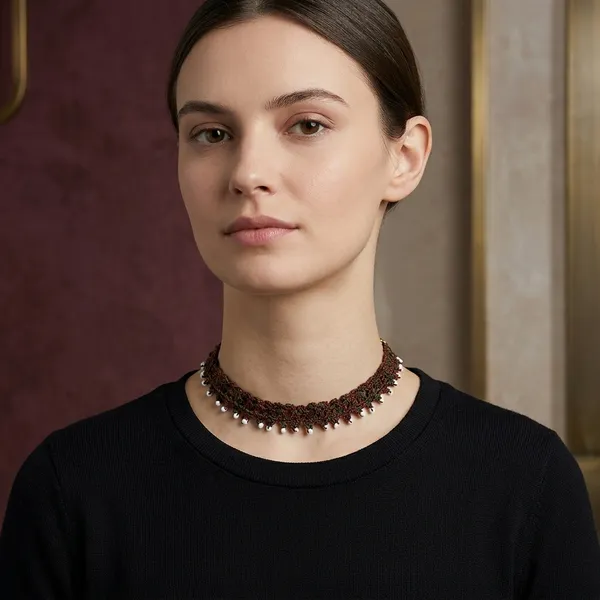 Brown_Crochet_Wool_White_Bead_Choker_Necklace_For_Women