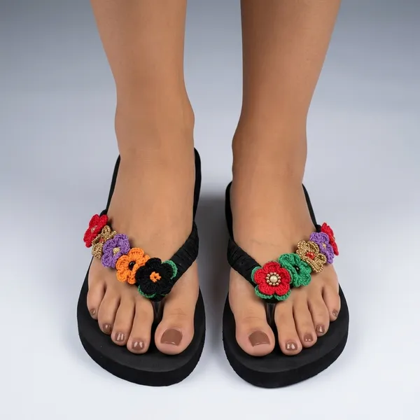 Black_Synthetic_Crochet_Bead_Flower_Flip_Flops_For_Women