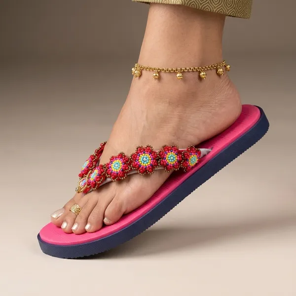 Pink_Synthetic_Crochet_Bead_Flower_Flip_Flops_For_Women