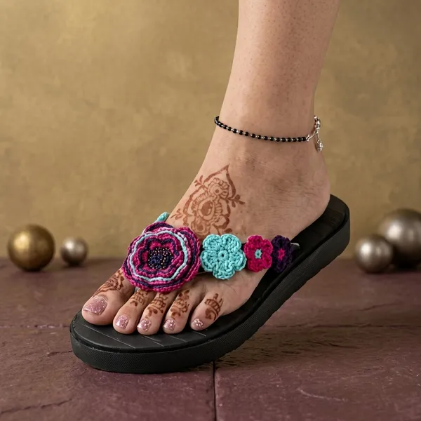 Black_Synthetic_Crochet_Flower_Flip_Flops_For_Women