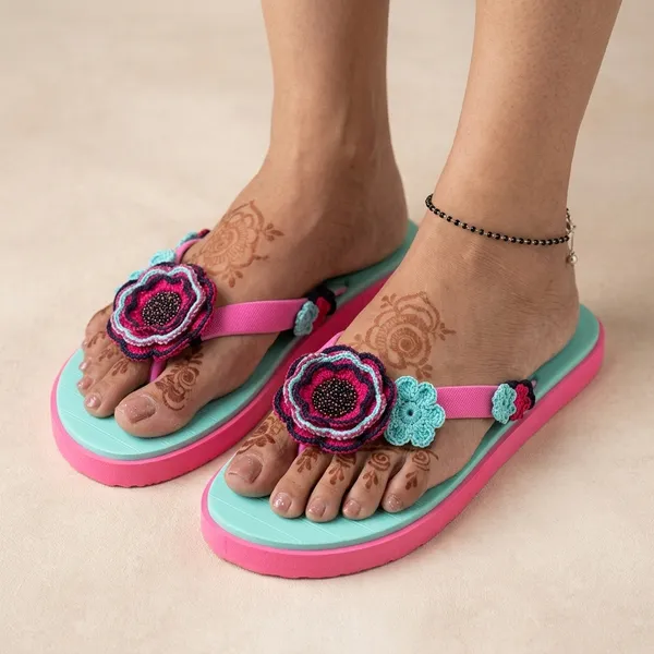 Sky_Blue_Synthetic_Crochet_Flower_Flip_Flops_For_Women