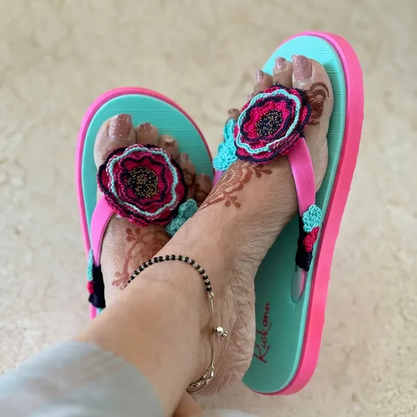 Sky_Blue_Synthetic_Crochet_Flower_Flip_Flops_For_Women