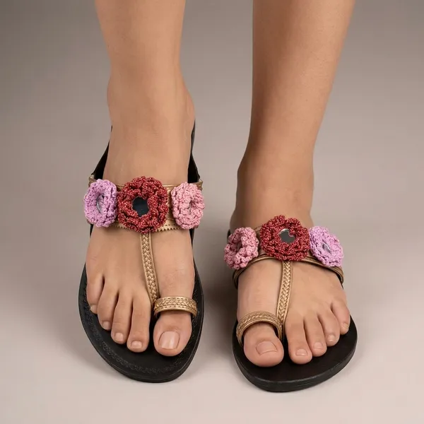 Antique_Gold_Synthetic_Crochet_Flower_Kolhapuri_Slippers_For_Women